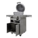 Blaze 20" cast aluminum kamado on the Blaze kamado cart with the lid and cart door open, angled view