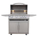 Blaze LTE+ 32" freestanding gas grill on its cart with the hood open and interior lights on, front view
