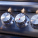 Blaze LTE+ 32" freestanding grill control knobs with blue LED rings, close-up