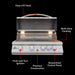 Blaze LTE+ 32" grill features: Easy-Lift Hood, Multi-Zone Cooking, Push-and-Turn Ignition, Streamlined Control Panel