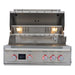 Blaze LTE PRO 32" built-in gas grill with the hood open, interior lights and red knob lights on, front view