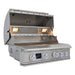 Blaze LTE PRO 32" built-in gas grill with the hood open and white knob lights on, angled view