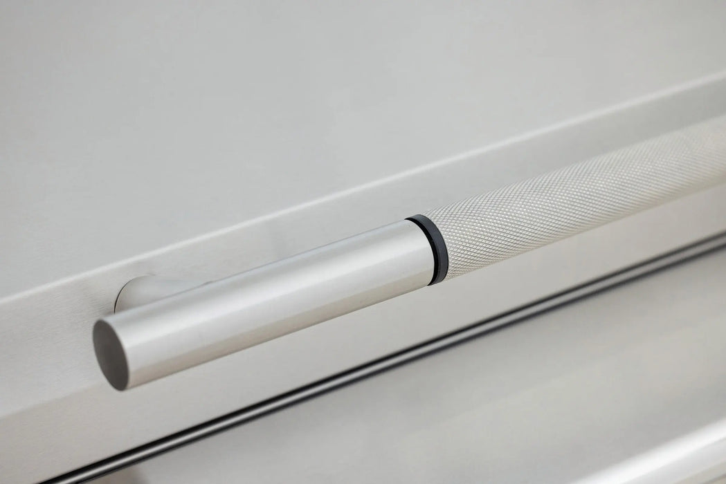 Blaze LTE PRO grill knurled stainless steel hood handle, close-up