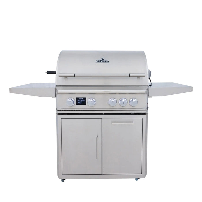 Blaze LTE PRO 32" 4-burner freestanding gas grill on its cart, front view with the hood closed