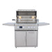 Blaze LTE PRO 32" freestanding gas grill on its cart with the hood open and white knob lights on, front view