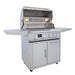 Blaze LTE PRO 32" freestanding gas grill with the hood open and interior lights on, angled view from the left