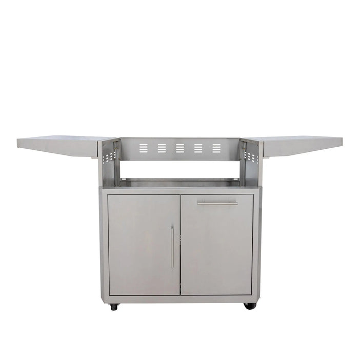 Blaze grill cart for the LTE PRO 32" gas grill with the side shelves raised, front view without the grill