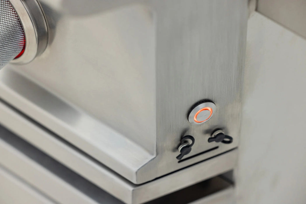 Blaze LTE PRO grill meat probe jacks and illuminated button on the control panel, close-up