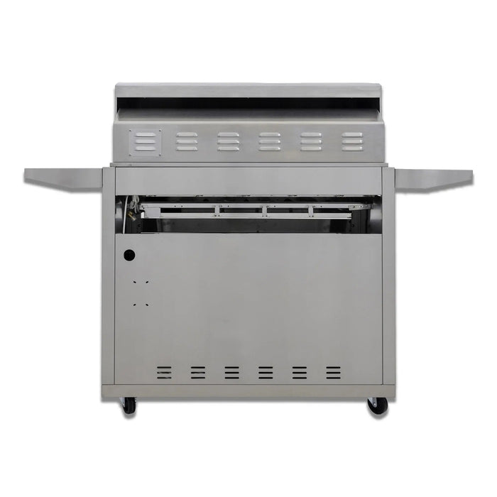 Blaze LTE+ 40" freestanding gas grill on its cart, rear view