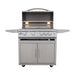 Blaze LTE+ Marine Grade 32" freestanding gas grill on its cart with the hood open and interior lights on