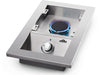 13" Built-in 500 Series Single Range Top Drop-in Burner – with burners, angled view, flame on, view 2