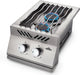 15" Built-in 500 Series Inline Dual Range Top Drop-in Burner with Stainless Steel Cover – with burners, angled view, flame on, view 2