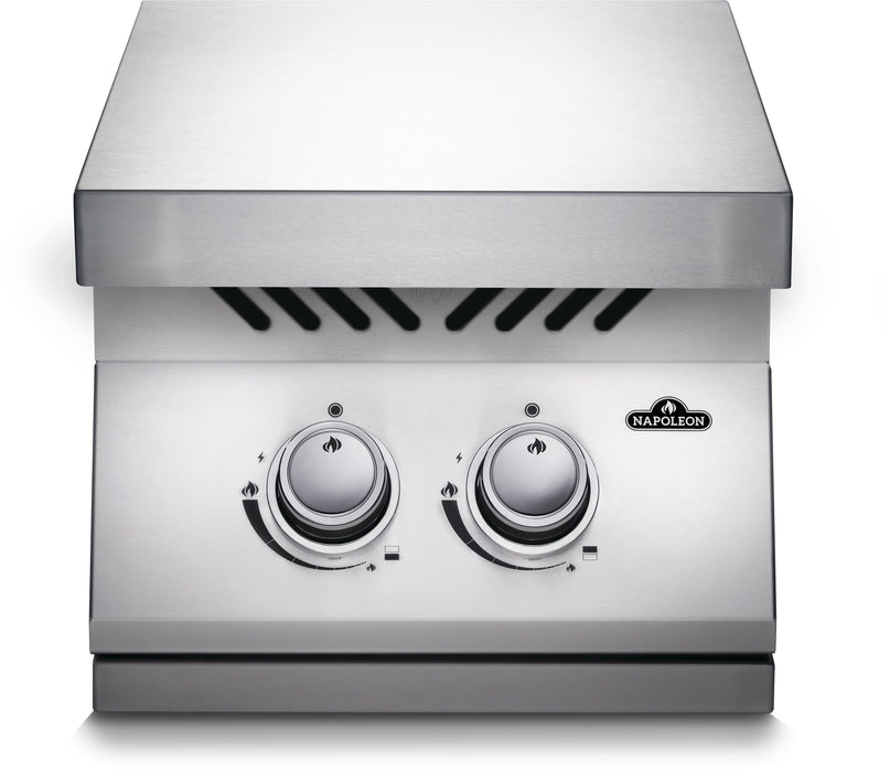 15" Built-in 500 Series Inline Dual Range Top Drop-in Burner with Stainless Steel Cover – with burners, lid closed, front view