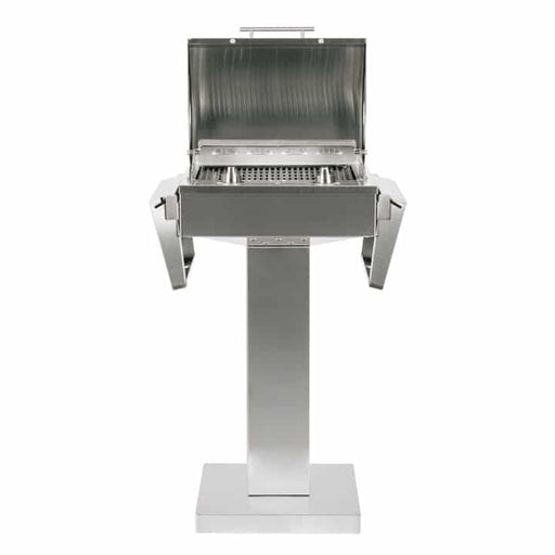 Coyote C1ELCT21 pedestal with the grill lid open and both side shelves folded down