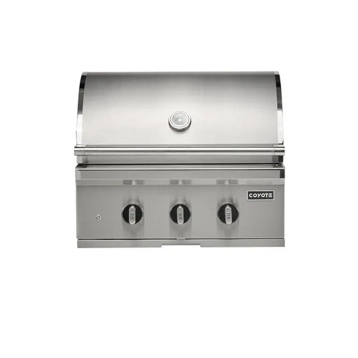 Coyote SL-Series 30" built-in gas grill C3SL30, front view with hood closed