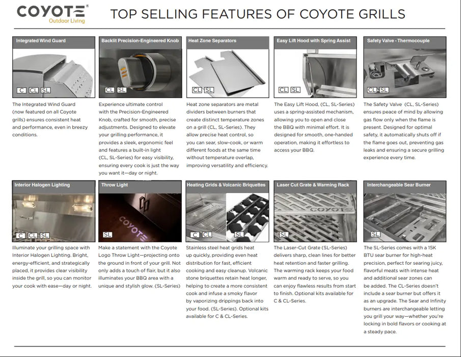Coyote Grill SL-SERIES 42” Gas Grill Built In and Freestanding - C3SL42