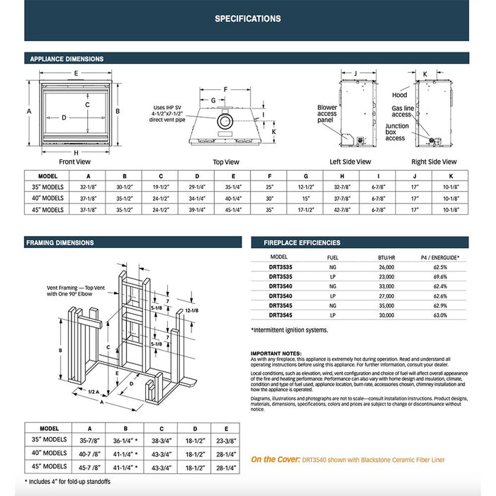 Superior DRT3535 35" Traditional Direct Vent Gas Fireplace