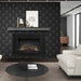 Dimplex Deluxe 45" Built-in Electric Firebox - installed in a dark surround with a gray mantel in a living room