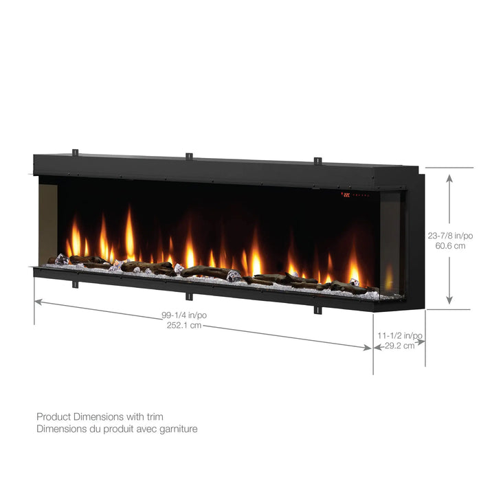 Dimplex Ignite Bold 100" Linear Electric Fireplace - dimensions drawing with width, height and depth
