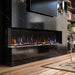 Dimplex Ignite Bold 88" Linear Electric Fireplace - left-corner installation in a black marble wall below a TV