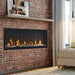 Dimplex Ignite Evolve 50" Linear Electric Fireplace - installed in a red brick wall below a white shelf