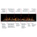 Dimplex Ignite Evolve linear electric fireplace, feature callout diagram in English and French