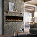 Dimplex Ignite Evolve 74" Linear Electric Fireplace - installed in a flagstone wall below a mantel shelf in a living room