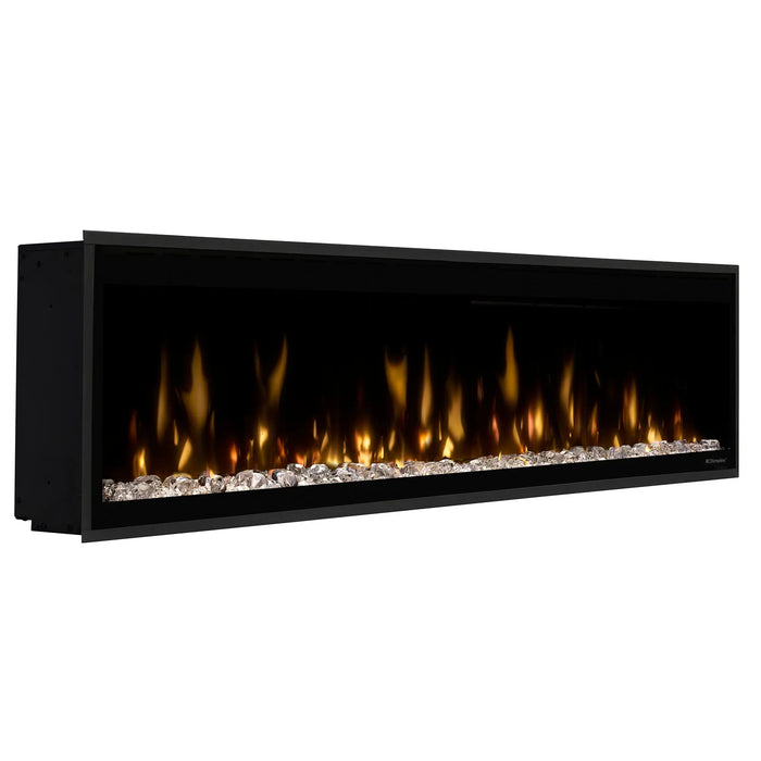 Dimplex Ignite Evolve 74" Linear Electric Fireplace - angled view from the left with acrylic ice media
