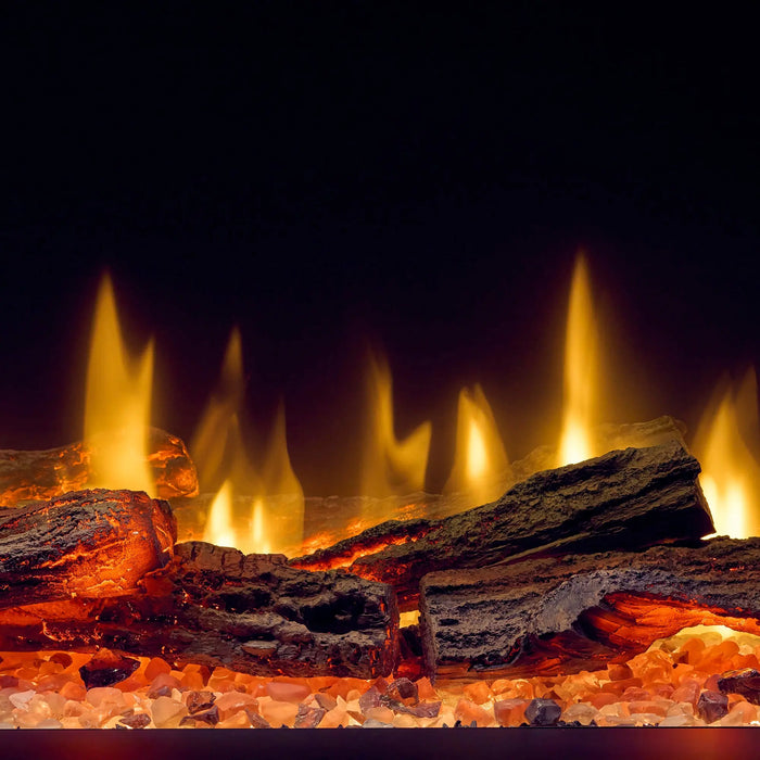 Dimplex Ignite Ultra 50" Built-in Linear Electric Fireplace - close-up of the Multi-Fire flame and log set, flame style 1