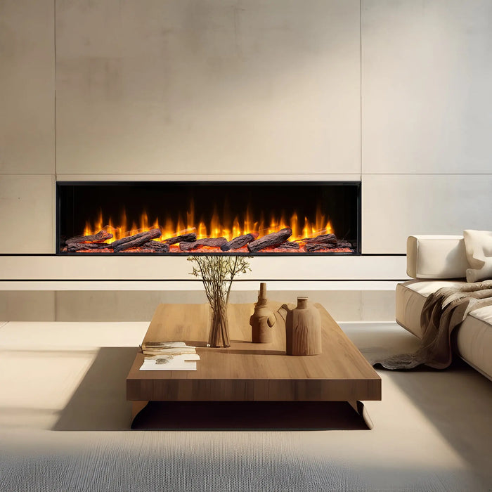 Dimplex Ignite Ultra 74" Built-in Linear Electric Fireplace - installed flush in a white panel wall in a living room
