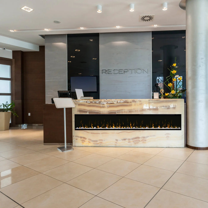 Dimplex Ignite XL 100" Linear Electric Fireplace - installed in the front of a reception desk