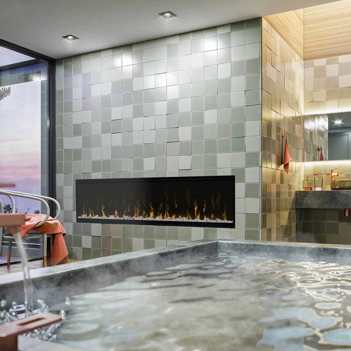 Dimplex Ignite XL 60" Linear Electric Fireplace - installed in a tiled wall above a spa pool