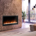 Dimplex Multi-Fire 36" Slim Linear Electric Fireplace - installed in a copper-toned stone wall in a living room