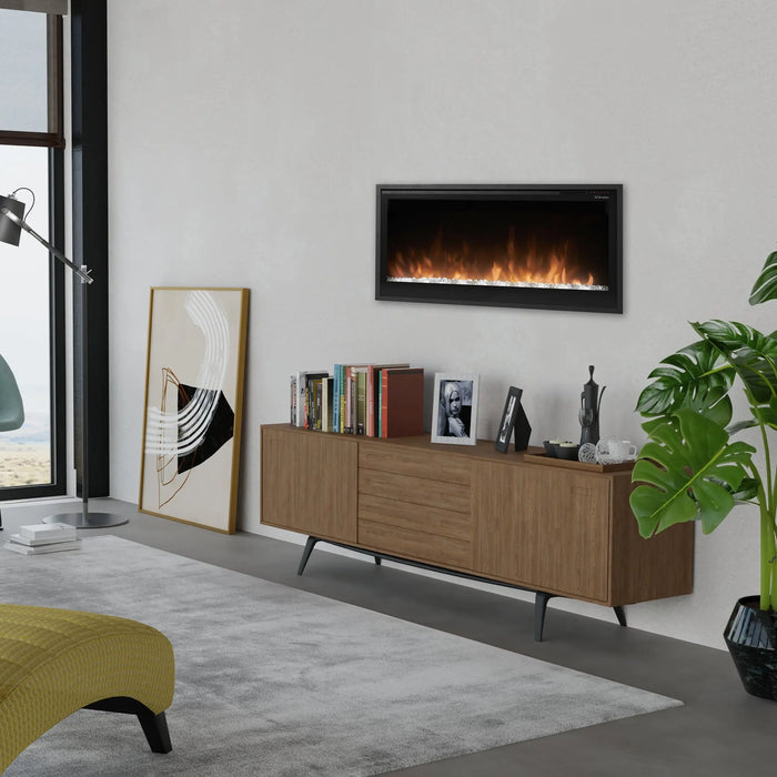 Dimplex Multi-Fire 36" Slim Linear Electric Fireplace - wall-mounted above a sideboard in a reading room