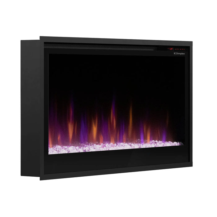 Dimplex Multi-Fire 36" Slim Linear Electric Fireplace - angled view from the left with purple flame