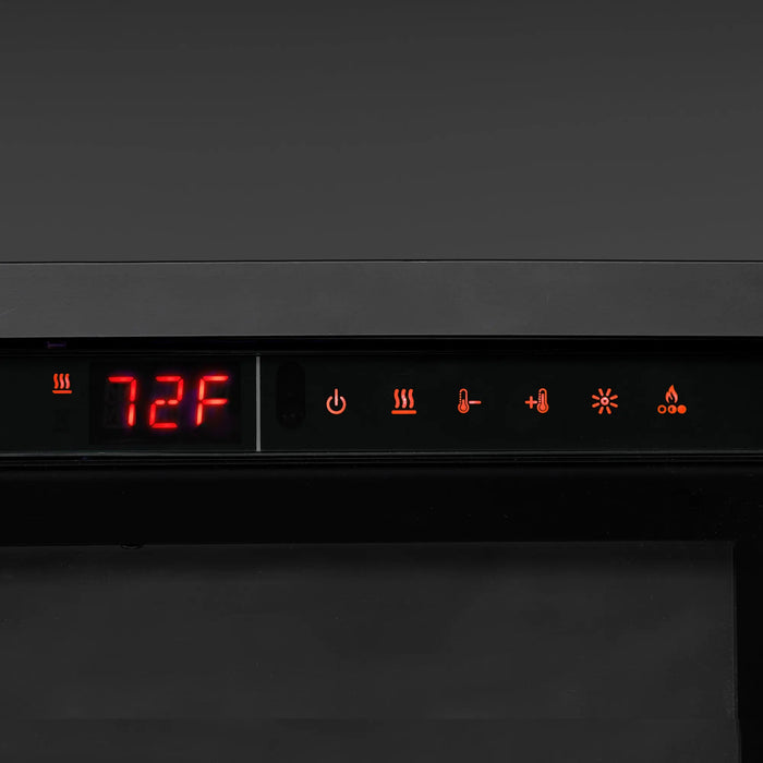 Dimplex Multi-Fire Slim Linear Electric Fireplace - control panel close-up with the display reading 72°F