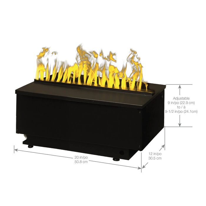 Dimplex Opti-Myst Pro 500 Electric Fireplace Cassette - dimensions drawing with width, depth and adjustable height