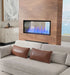 Dimplex Optimyst RGB Pro Box 40" Vapor Fireplace - installed as a see-through in a wood divider wall with blue flames