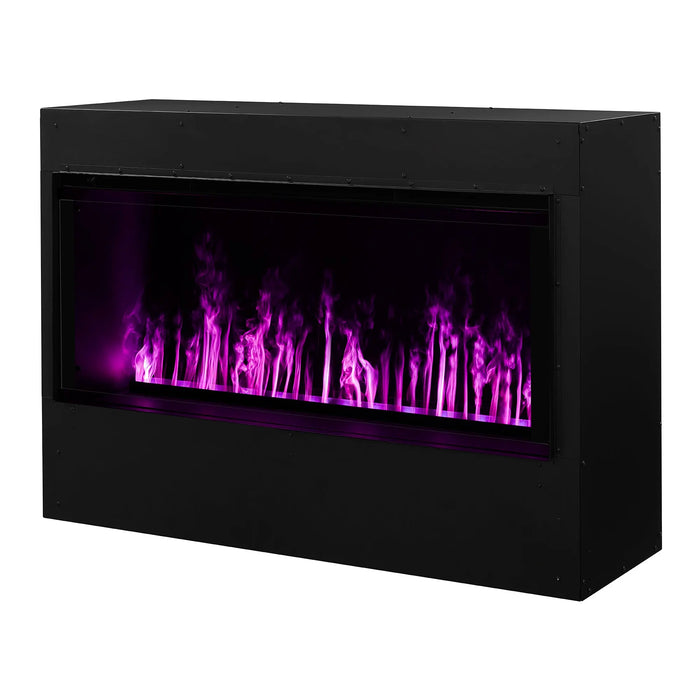 Dimplex Optimyst RGB Pro Box 40" Vapor Fireplace - angled view from the right with violet flame