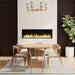 Dimplex Optimyst RGB Pro Box 60" Vapor Fireplace - installed in a dark slat wall in a dining room