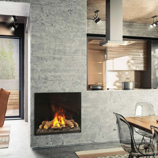 Dimplex Optimyst e-MatriX 35" Electric Firebox, Front-Facing FEF3226L1 - installed in a concrete wall in a kitchen