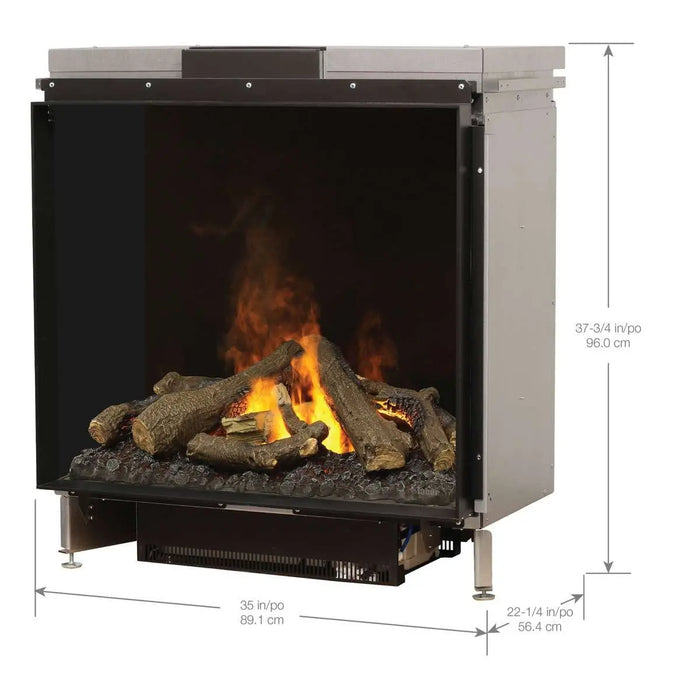 Dimplex Optimyst e-MatriX 35" Electric Firebox, Front-Facing FEF3226L1 - angled view with dimensions