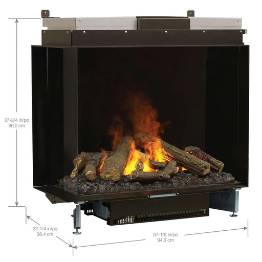 Dimplex Optimyst e-MatriX 37" Electric Firebox, Left-Facing FEF3226L2L - angled view with dimensions