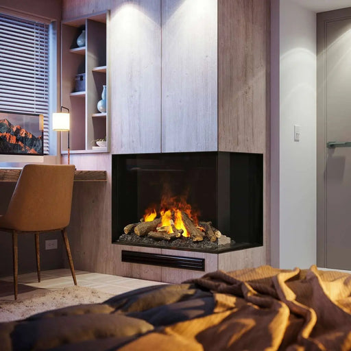 Dimplex Optimyst e-MatriX 37" Electric Firebox, Right-Facing FEF3226L2R - installed as a corner unit in a bedroom