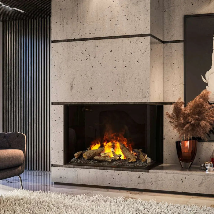 Dimplex Optimyst e-MatriX 37" Electric Firebox, Right-Facing FEF3226L2R - installed as a corner unit in a concrete wall