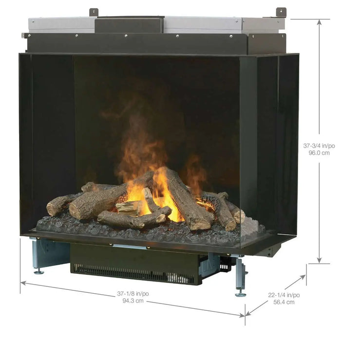 Dimplex Optimyst e-MatriX 37" Electric Firebox, Right-Facing FEF3226L2R - angled view with dimensions