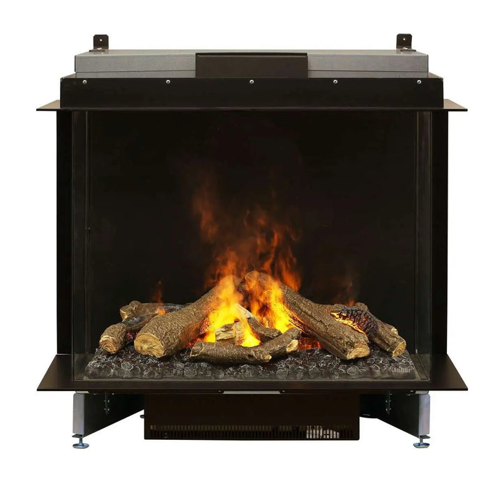 Dimplex Optimyst e-MatriX 39" Electric Firebox, Three-Sided Bay FEF3226L3 - front view with logs and three-sided glass