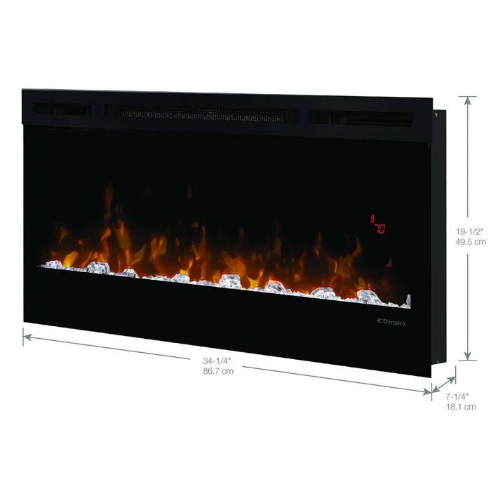 Dimplex Prism Linear Electric Fireplace - angled view with dimensions