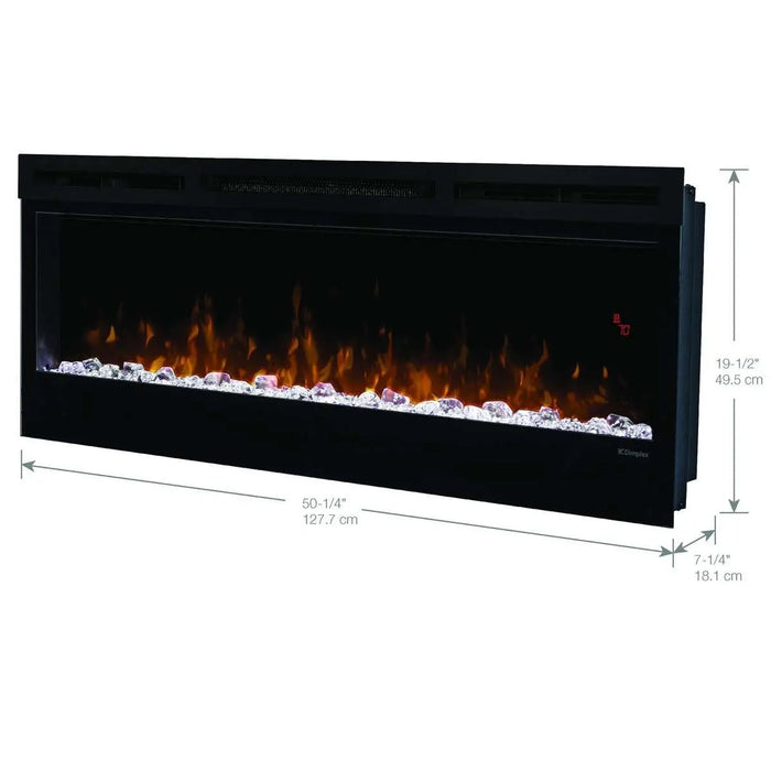 Dimplex Prism Linear Electric Fireplace - angled view with dimensions (view 2)