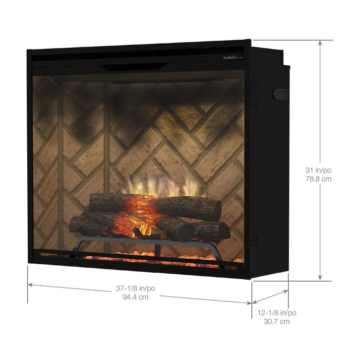 Dimplex Revillusion 36" Portrait Built-In Electric Firebox, Herringbone REV36P-HB - dimensions drawing with width, height and depth